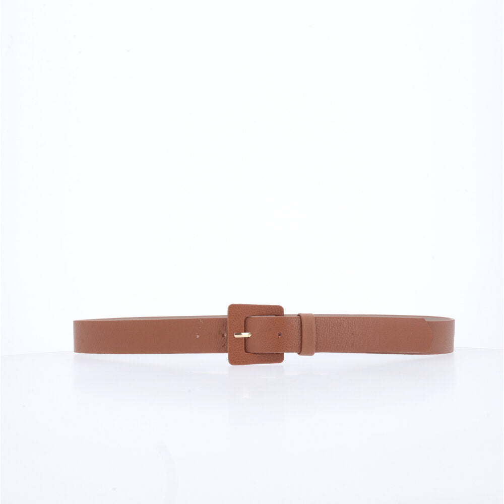 Cinto Feminino de Couro com Fivela Quadrada Encapada Caramelo