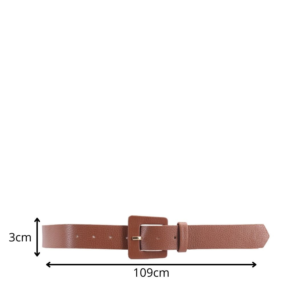 Cinto Feminino de Couro com Fivela Quadrada Encapada Caramelo