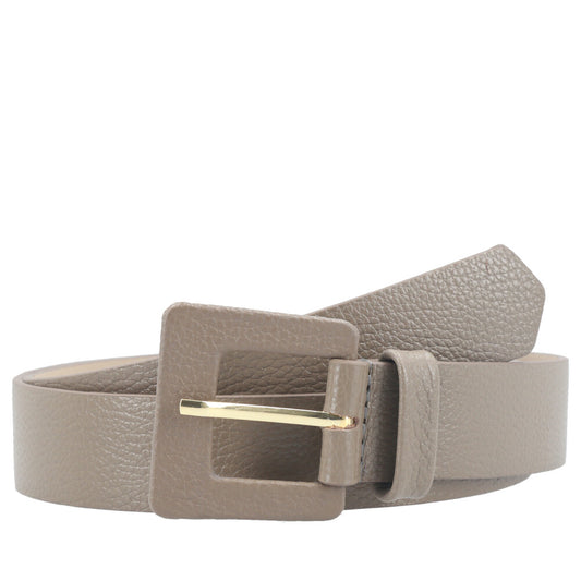 Cinto Feminino de Couro com Fivela Quadrada Encapada Cinza