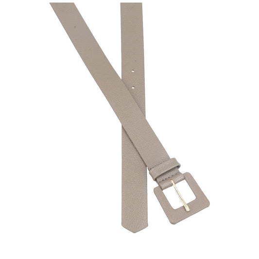 Cinto Feminino de Couro com Fivela Quadrada Encapada Cinza