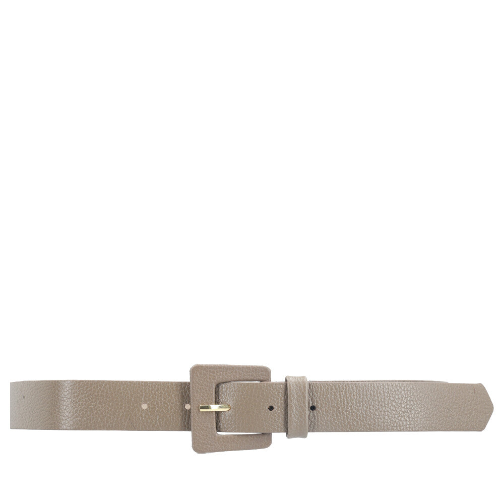Cinto Feminino de Couro com Fivela Quadrada Encapada Cinza