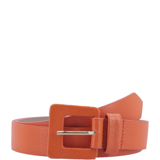 Cinto Feminino de Couro com Fivela Quadrada Encapada Laranja