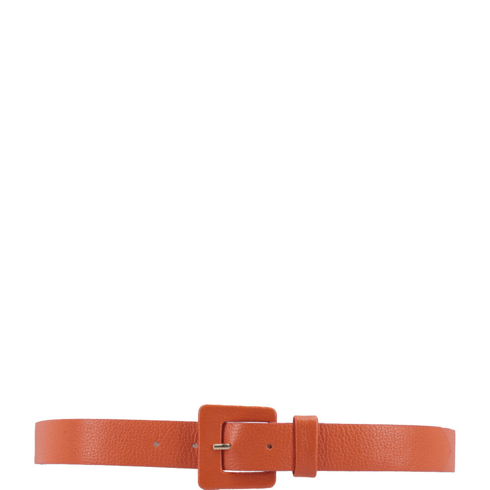 Cinto Feminino de Couro com Fivela Quadrada Encapada Laranja