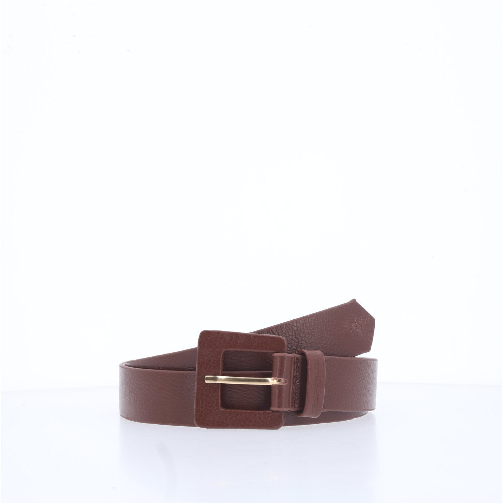 Cinto Feminino de Couro com Fivela Quadrada Encapada Marrom