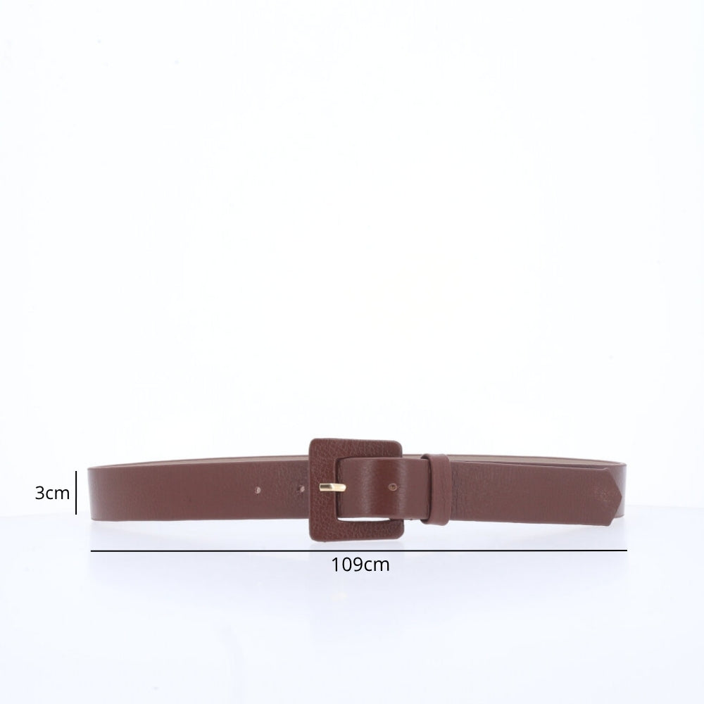 Cinto Feminino de Couro com Fivela Quadrada Encapada Marrom