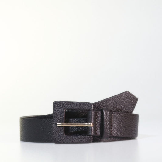 Cinto Feminino de Couro com Fivela Quadrada Encapada Marrom escuro