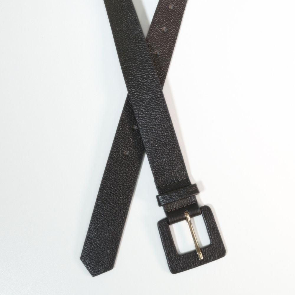 Cinto Feminino de Couro com Fivela Quadrada Encapada Marrom escuro