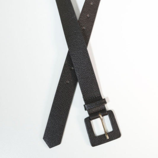 Cinto Feminino de Couro com Fivela Quadrada Encapada Marrom escuro