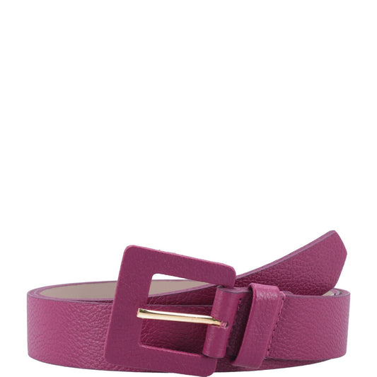 Cinto Feminino de Couro com Fivela Quadrada Encapada Pink