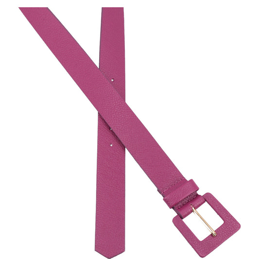 Cinto Feminino de Couro com Fivela Quadrada Encapada Pink