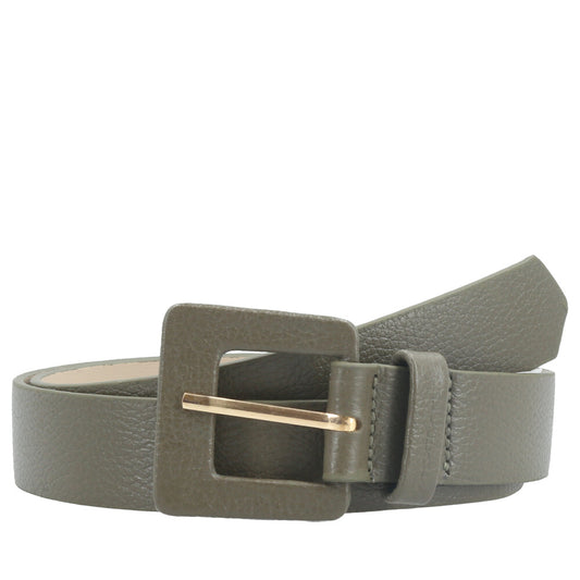 Cinto Feminino de Couro com Fivela Quadrada Encapada Verde