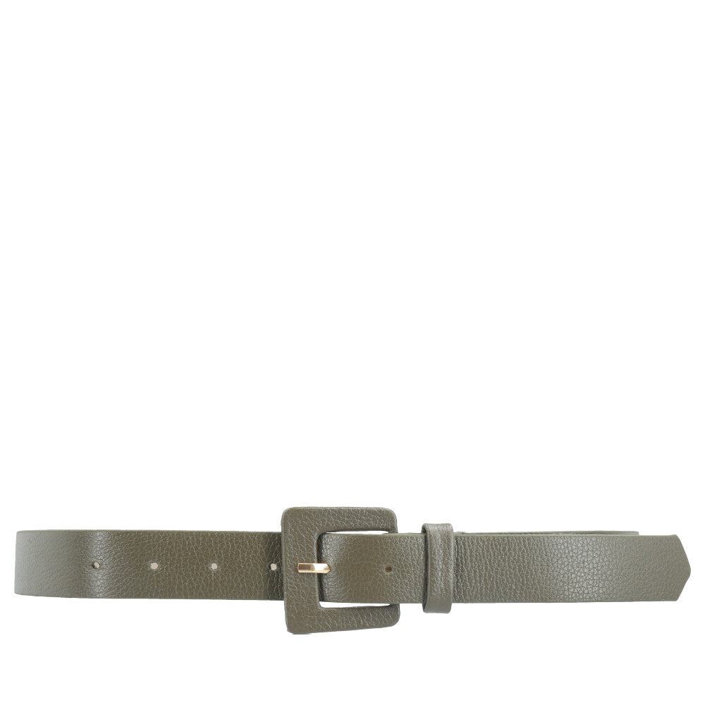 Cinto Feminino de Couro com Fivela Quadrada Encapada Verde