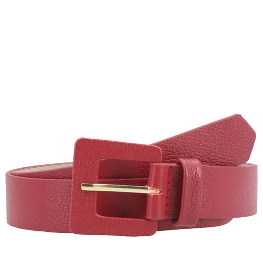 Cinto Feminino de Couro com Fivela Quadrada Encapada Vermelho