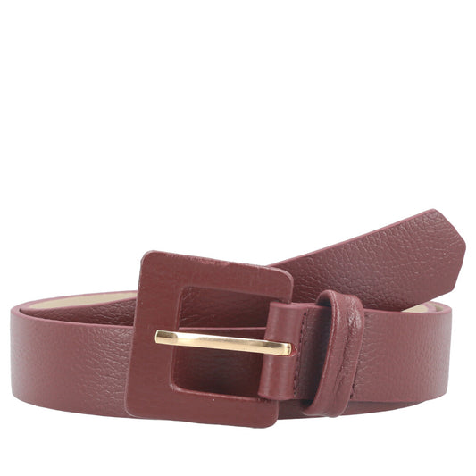 Cinto Feminino de Couro com Fivela Quadrada Encapada Vinho