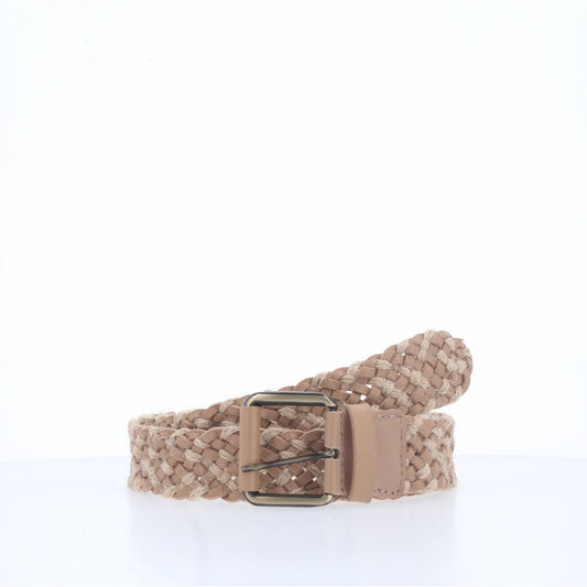 Cinto Trançado em Couro com Juta Bege
