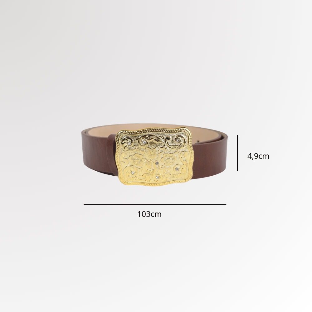 Cinto Feminino de Couro com Fivela Trabalhada Marrom
