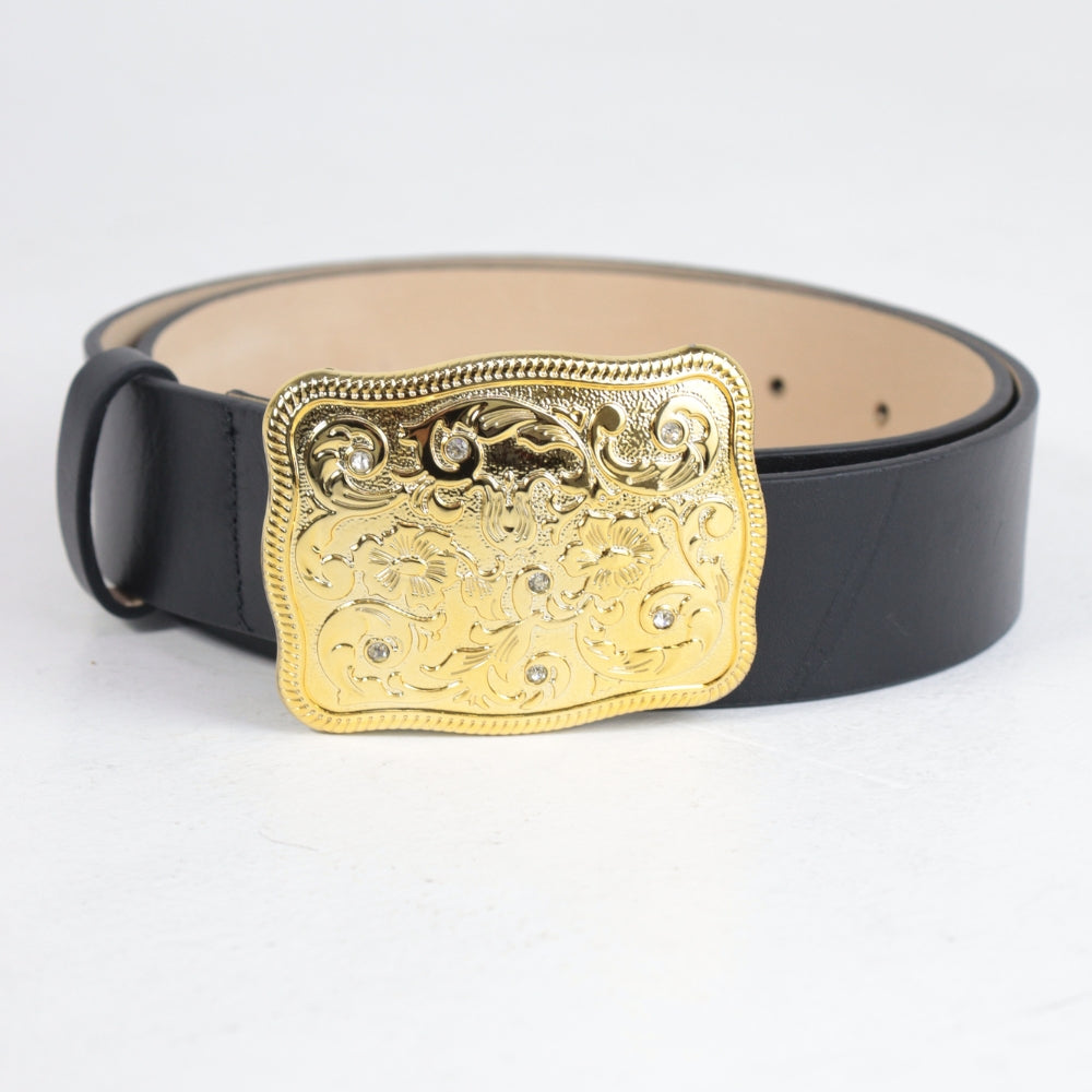 Cinto Feminino de Couro com Fivela Trabalhada Preto