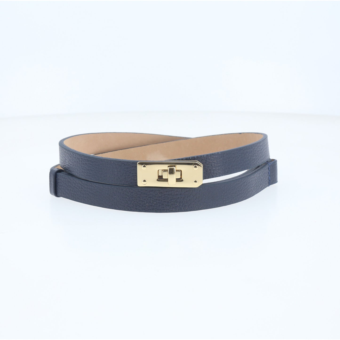 Cinto de Couro com Fecho Minimalista Azul escuro