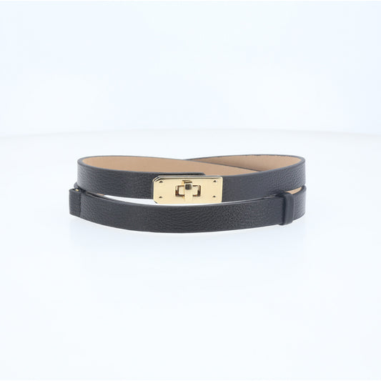 Cinto de Couro com Fecho Minimalista Preto