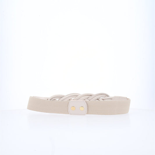 Cinto de Elástico com Couro Marfim