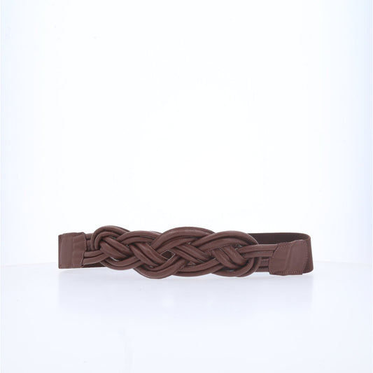 Cinto de Elástico com Couro Marrom