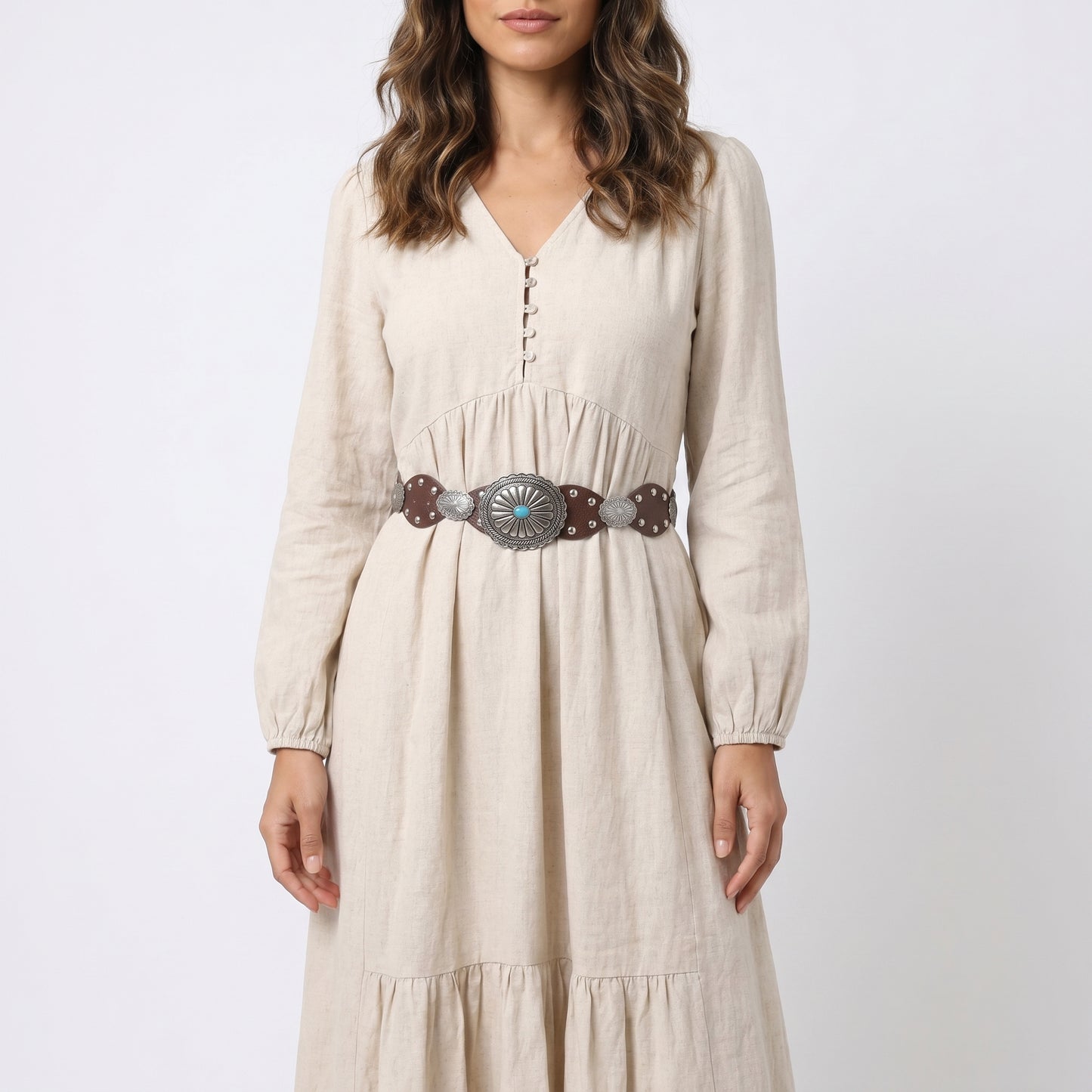 Cinto Feminino de Couro com Fivela Western Metalizada e Aplicações  Marrom escuro