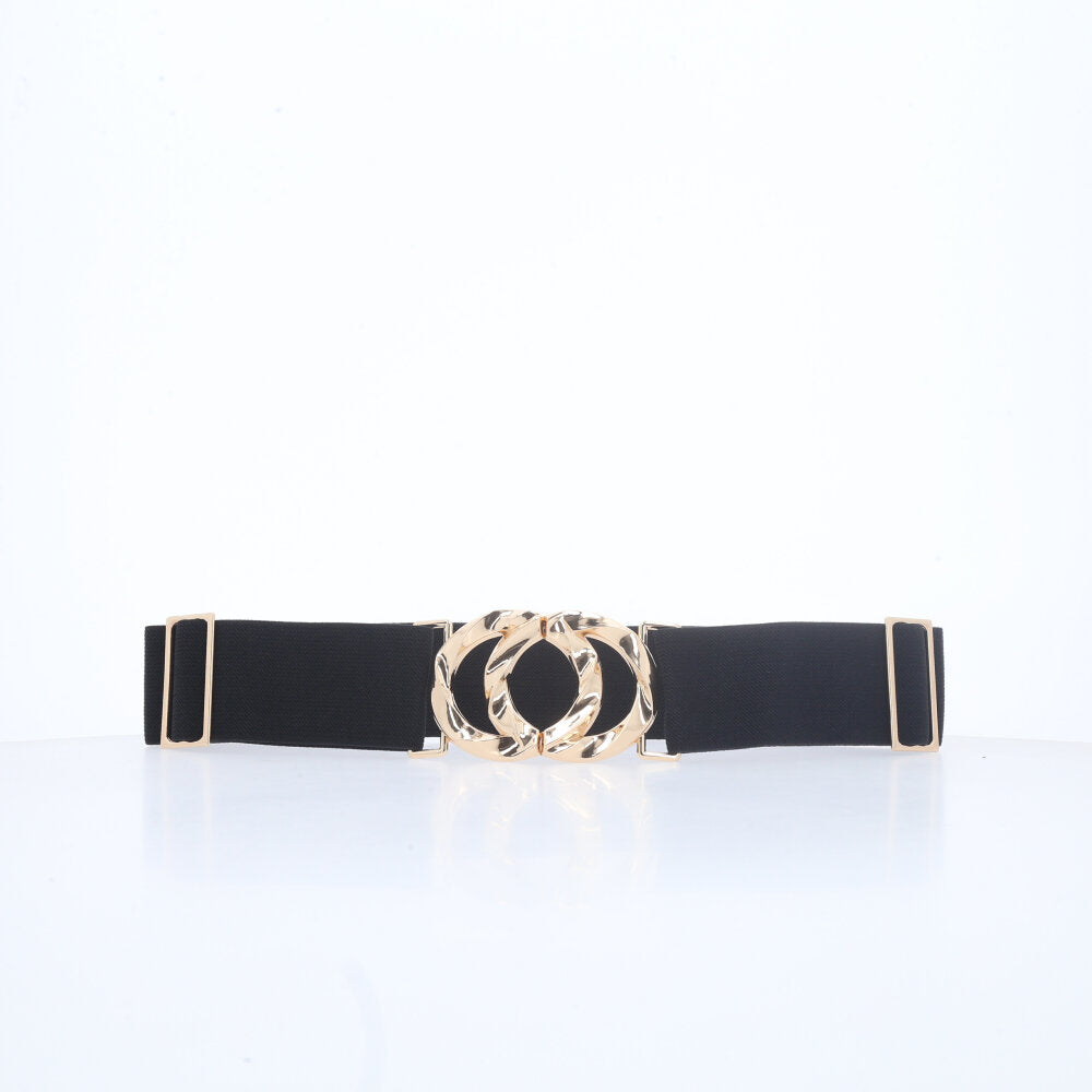 Cinto Feminino de Elástico com Fivela Metalizada Preto