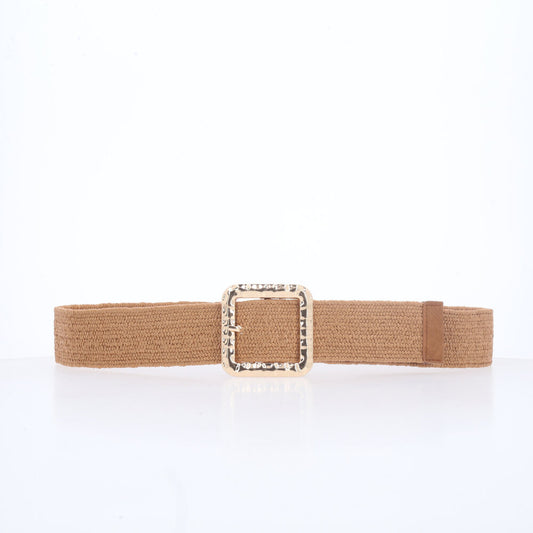 Cinto Feminino de Ráfia com Fivela Metalizada Caramelo