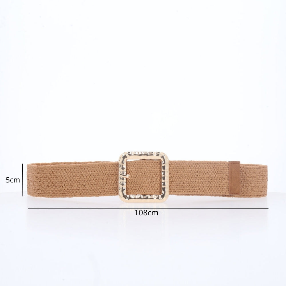 Cinto Feminino de Ráfia com Fivela Metalizada Caramelo