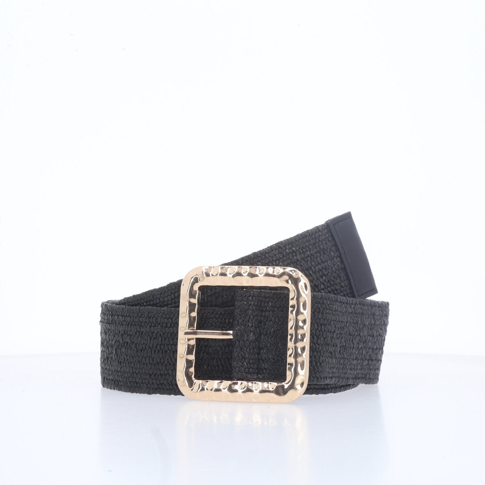 Cinto Feminino de Ráfia com Fivela Metalizada Preto