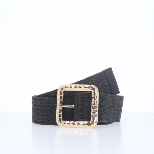 Cinto Feminino de Ráfia com Fivela Metalizada Preto