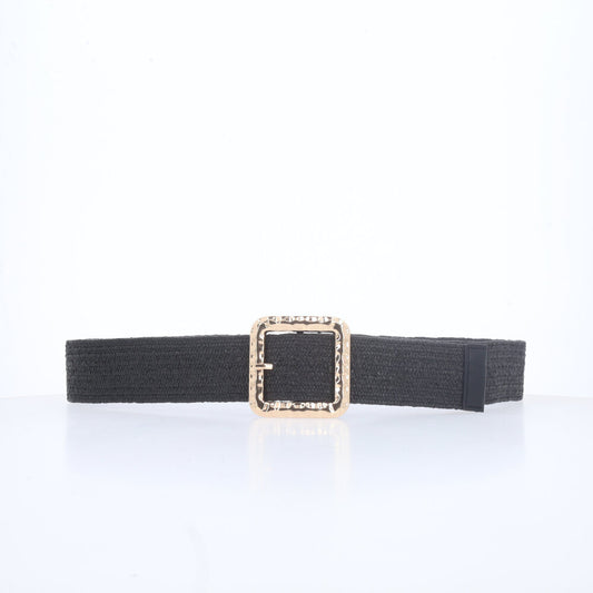 Cinto Feminino de Ráfia com Fivela Metalizada Preto