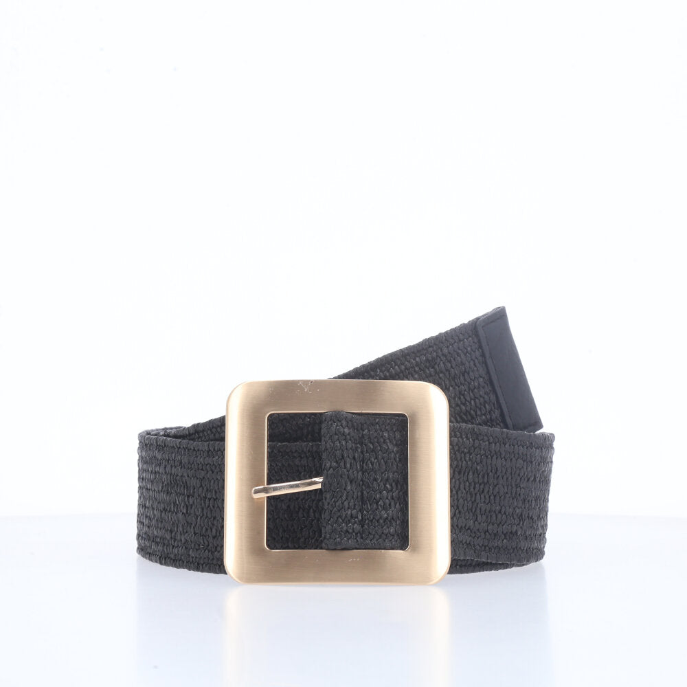 Cinto Feminino de Ráfia com Elástico e Fivela Metalizada Preto