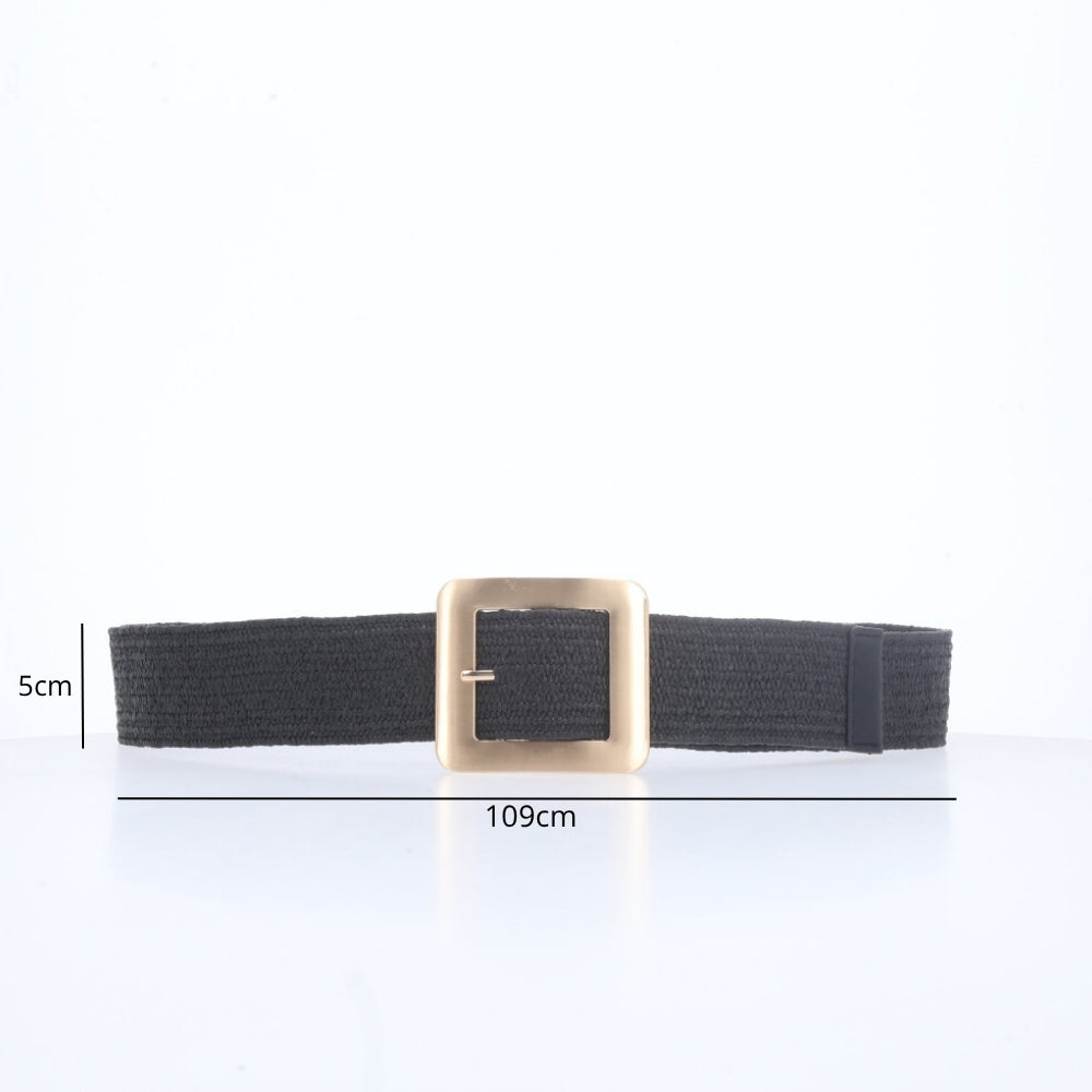 Cinto Feminino de Ráfia com Elástico e Fivela Metalizada Preto