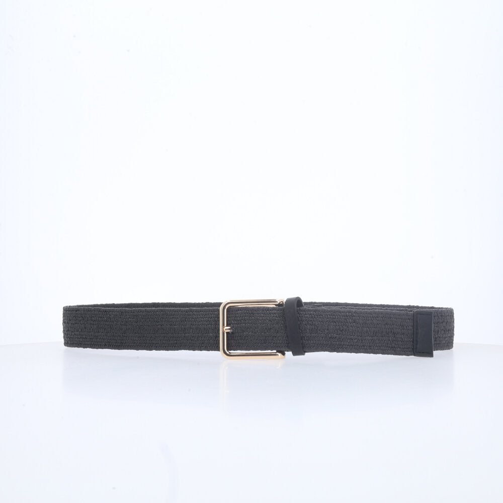 Cinto Feminino de Ráfia com Elástico e Fivela Metalizada Preto