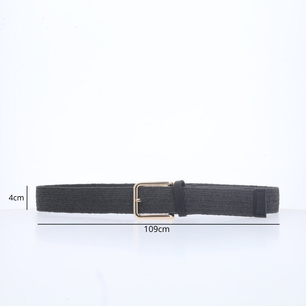 Cinto Feminino de Ráfia com Elástico e Fivela Metalizada Preto
