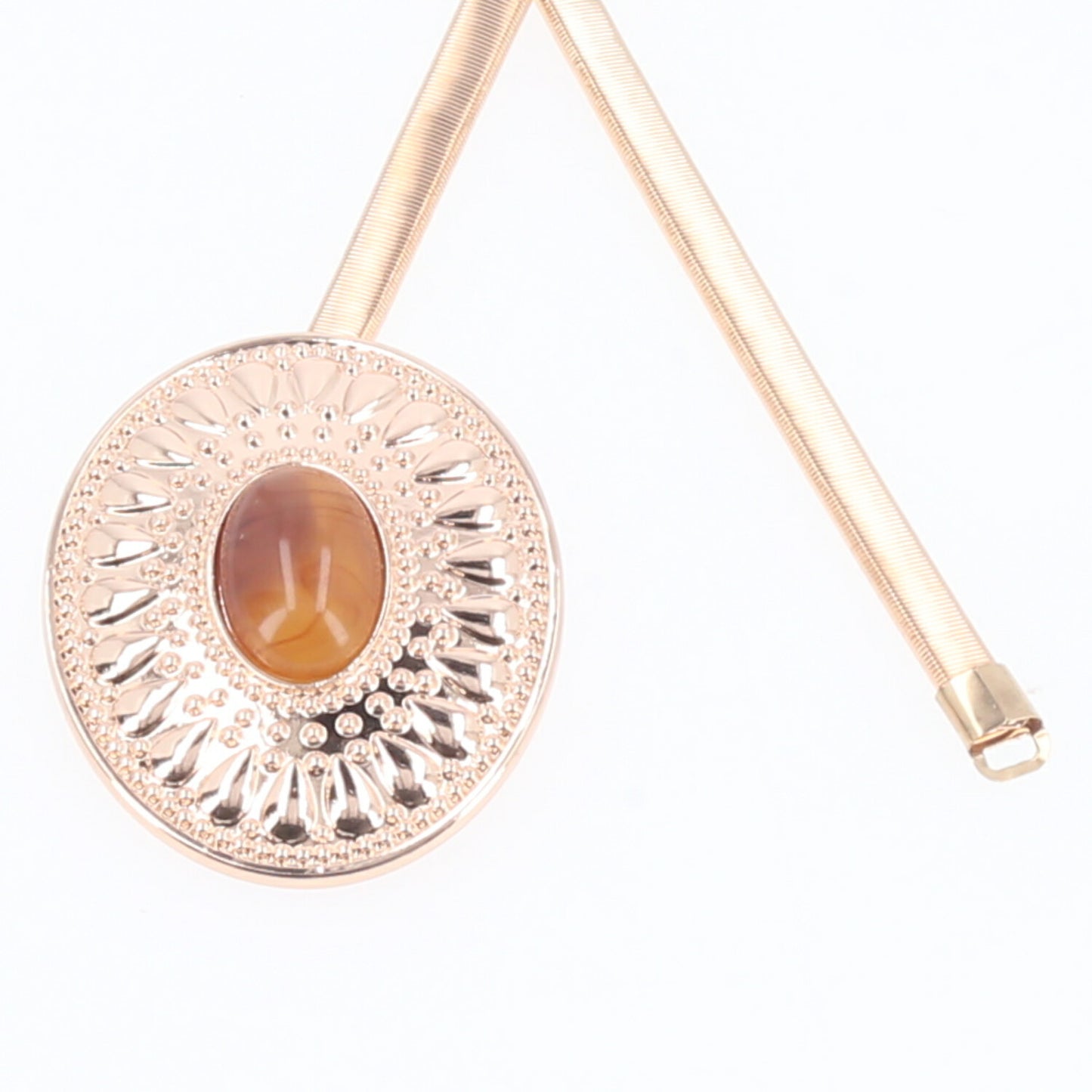 Cinto de Metal com Aplicação de Pedra Resinada Caramelo
