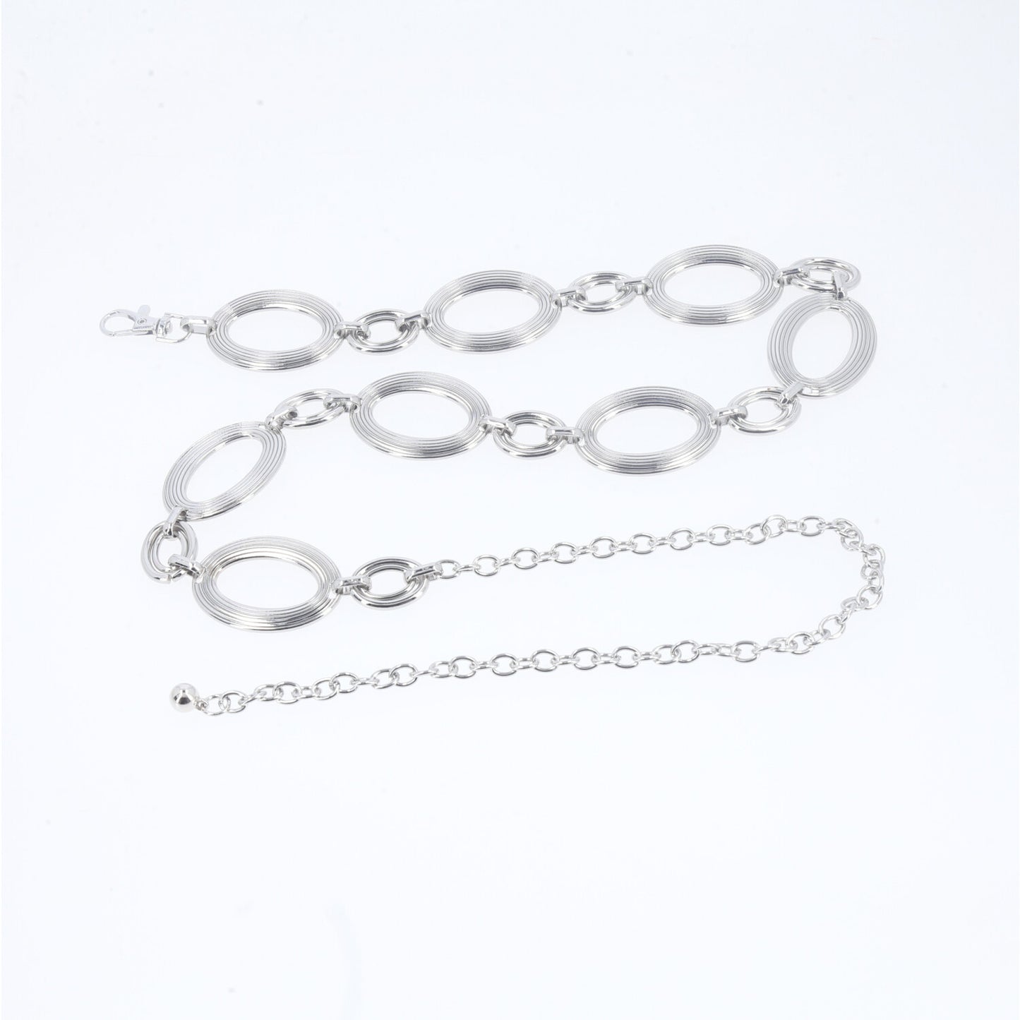 Cinto de Metal com Design de Elos Circulares Prata