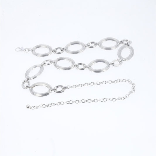 Cinto de Metal com Design de Elos Circulares Prata