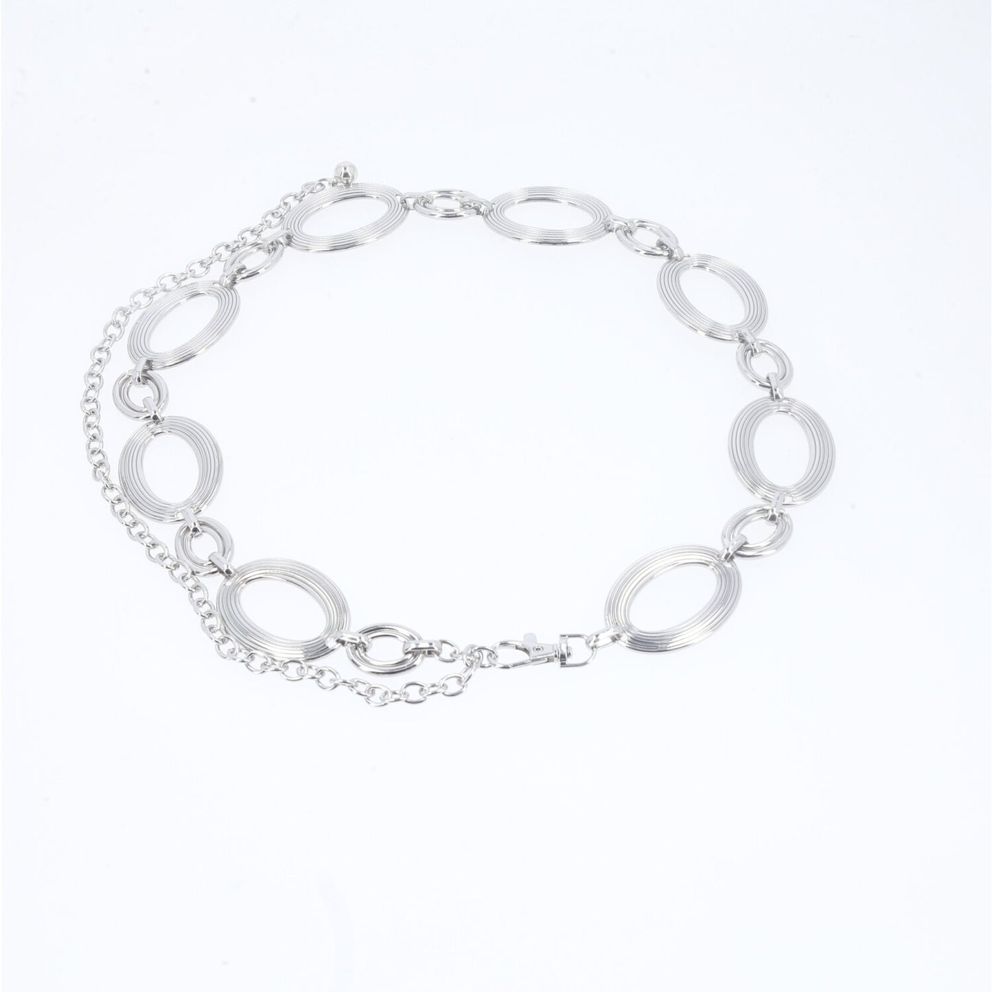 Cinto de Metal com Design de Elos Circulares Prata