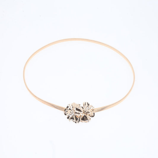 Cinto Metálico com Mola Elástica e Fivela de Flor Ouro