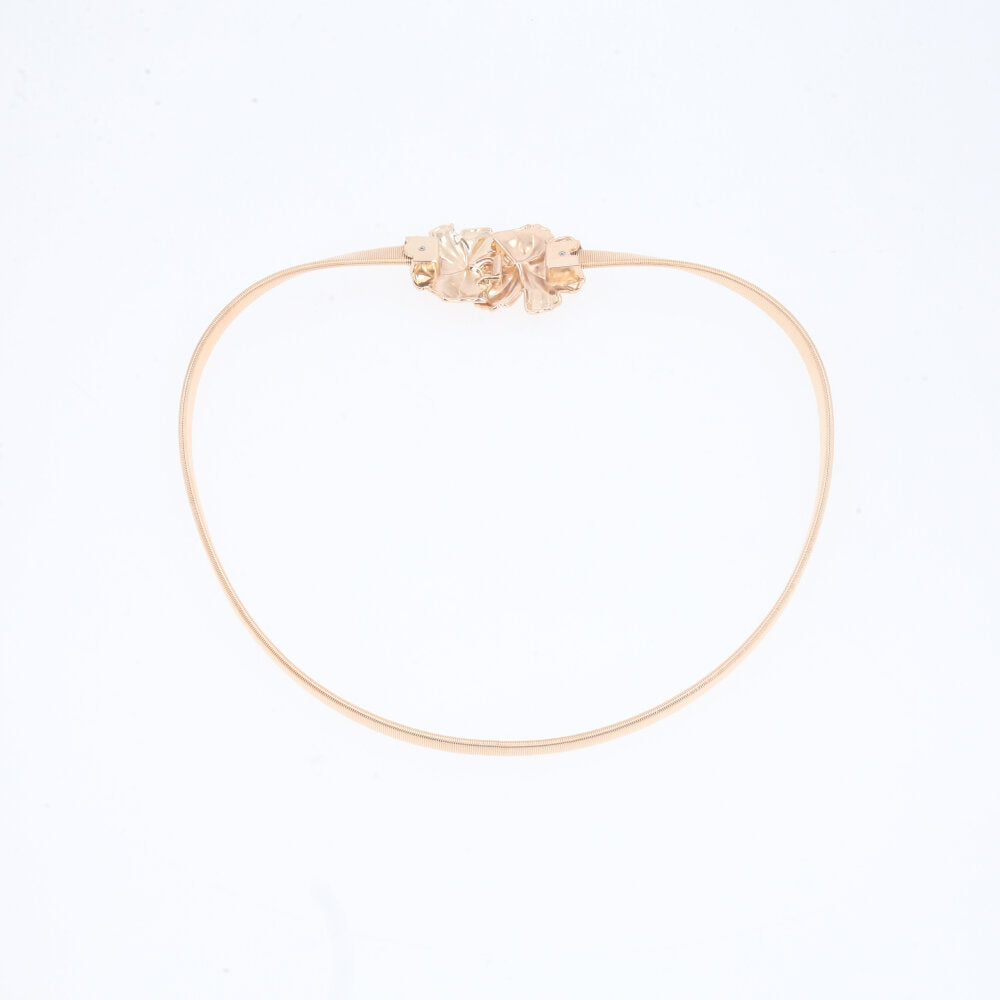Cinto Metálico com Mola Elástica e Fivela de Flor Ouro