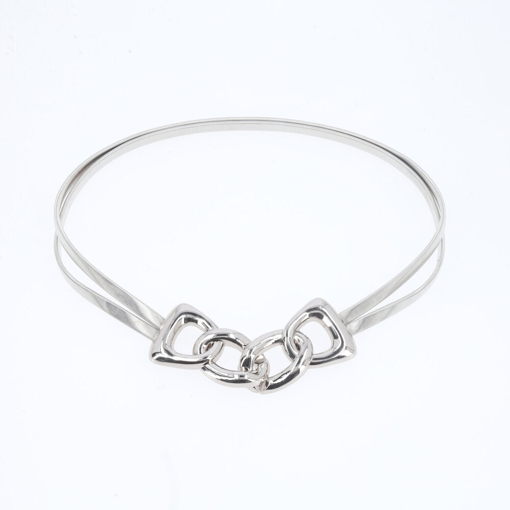 Cinto Metálico com Mola Elástica e Fivela de Elos Prata