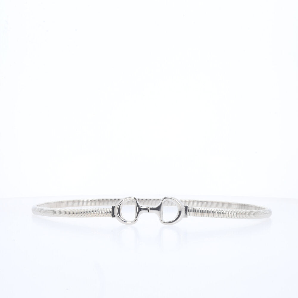 Cinto de Metal Minimalista com Fivela de Argola Dupla Prata