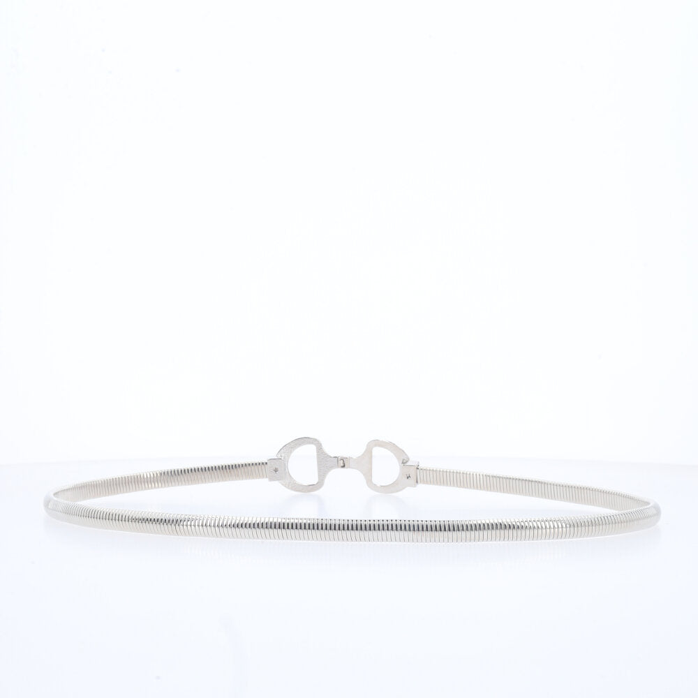 Cinto de Metal Minimalista com Fivela de Argola Dupla Prata