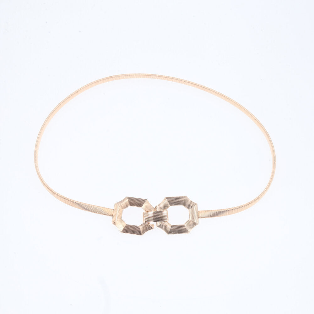 Cinto Metálico com Mola Elástica e Fivela Geométrica Ouro