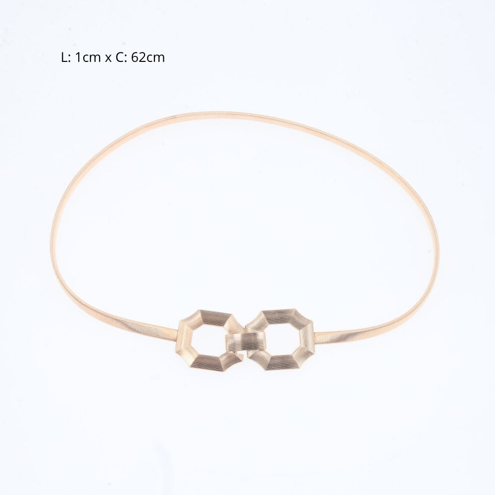 Cinto Metálico com Mola Elástica e Fivela Geométrica Ouro