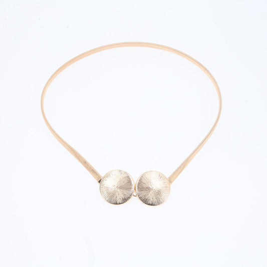 Cinto Metálico com Mola e Fivela Dupla Redonda Ouro