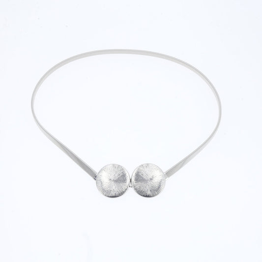 Cinto Metálico com Mola e Fivela Dupla Redonda Prata