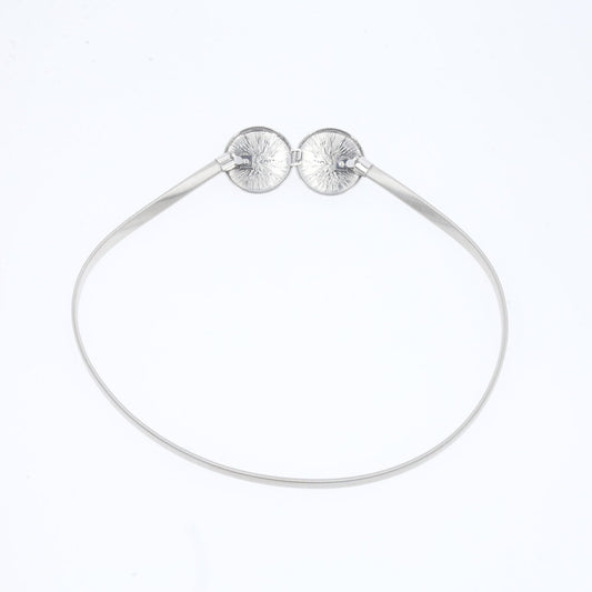 Cinto Metálico com Mola e Fivela Dupla Redonda Prata